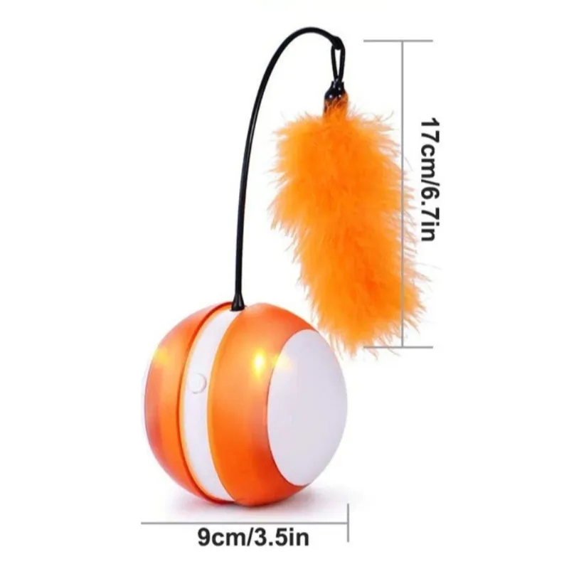 Cat Toy Electronic Self Rolling Ball With Feather Wand LED Light Automatic Cat Toys