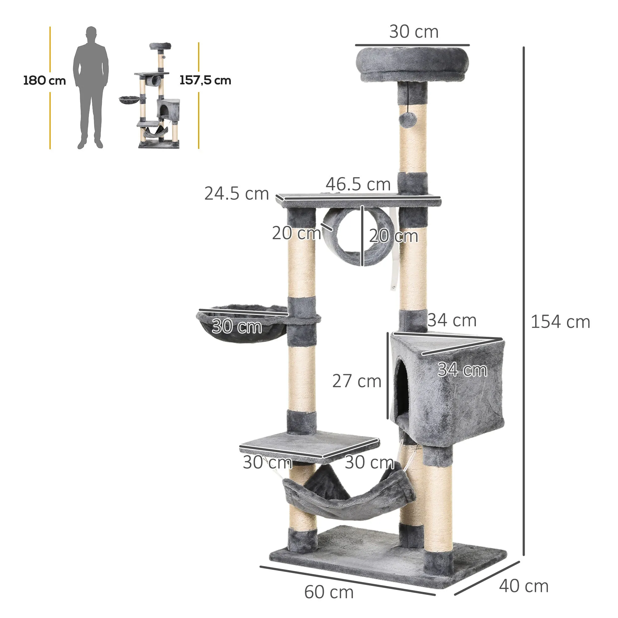 Cat Tree Condo Tower Multi-level Height 150CM Kittens Activity Stand House with Toys & Various Scratching Posts