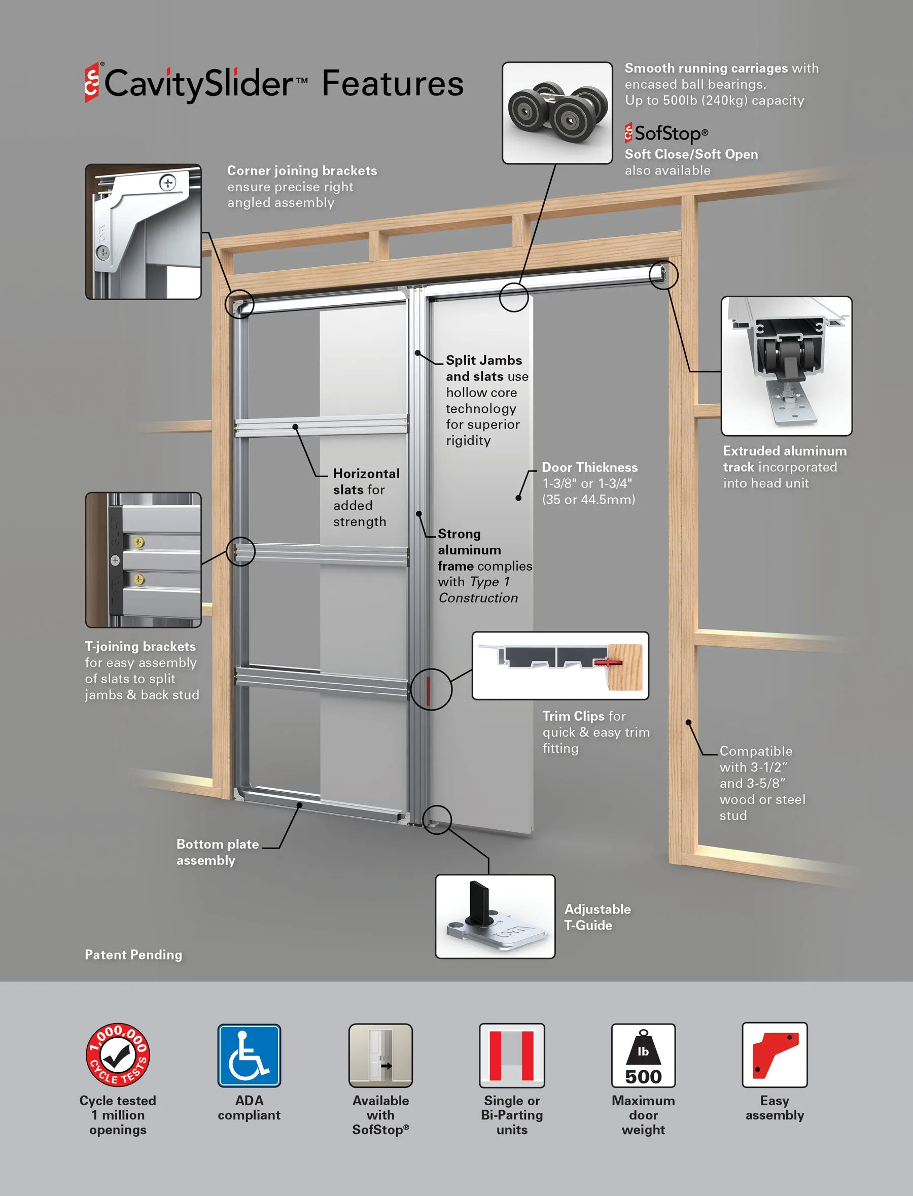 Cavity Sliders - Pocket Door Frame - CS Ultimate 6" Framing 2x6 Stud (Frame ONLY)