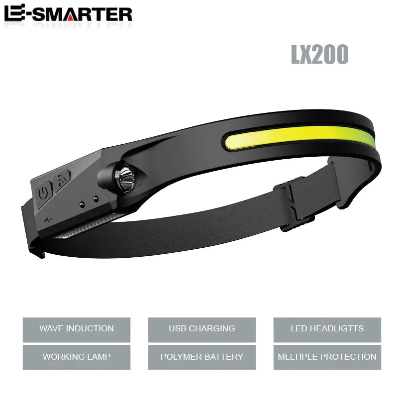 ESMARTER LED Sensor Headlamp USB Rechargeable COB Headlight Outdoor Camping Fishing Adventure Search Light Head Work Flashlight