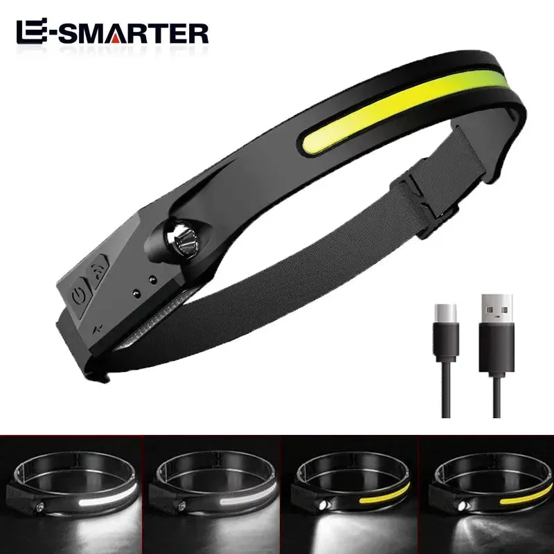 ESMARTER LED Sensor Headlamp USB Rechargeable COB Headlight Outdoor Camping Fishing Adventure Search Light Head Work Flashlight