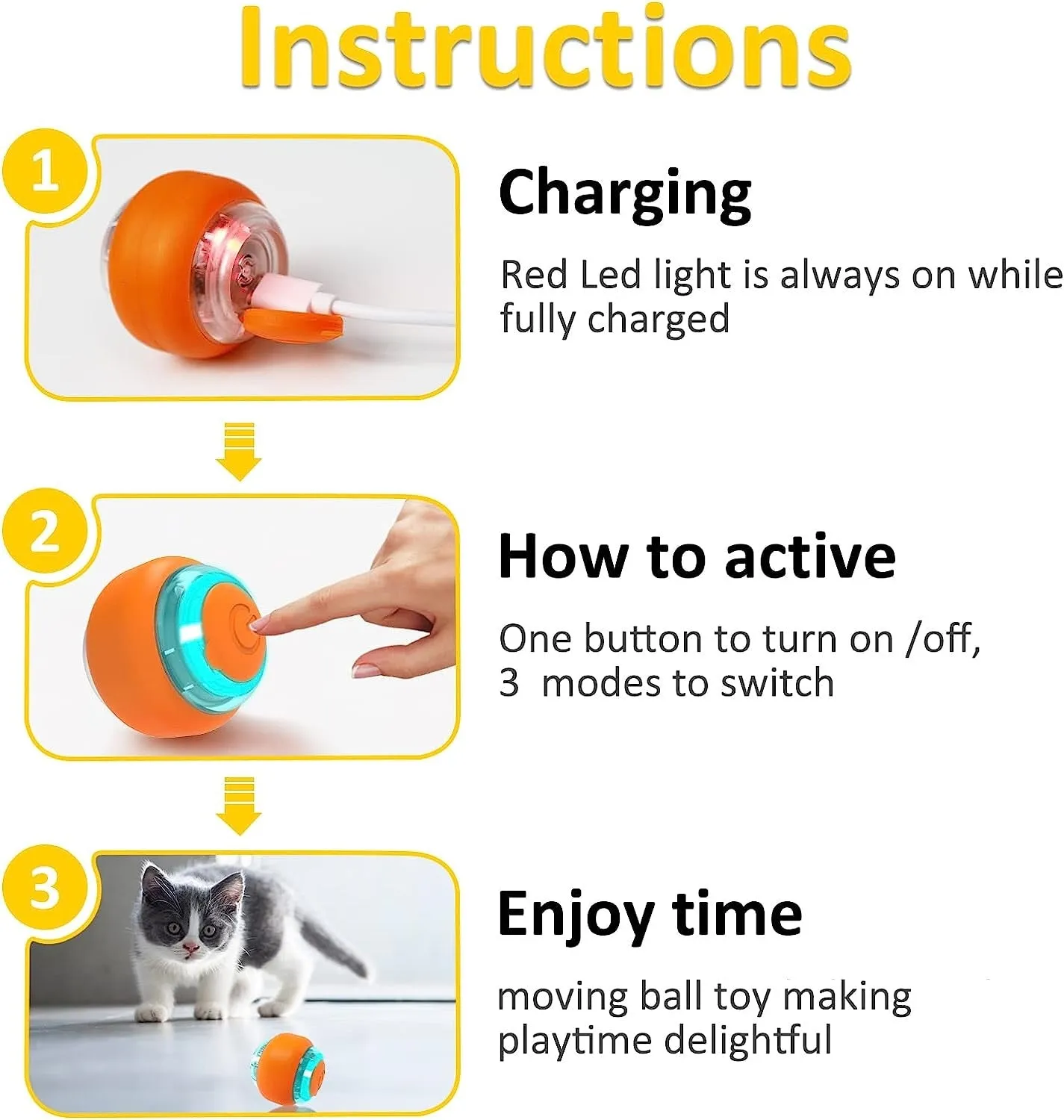 Goofy Tails Smart Ball Interactive Toy for Cats and Kittens | 360° Automatic Rotating Cat Toy Ball