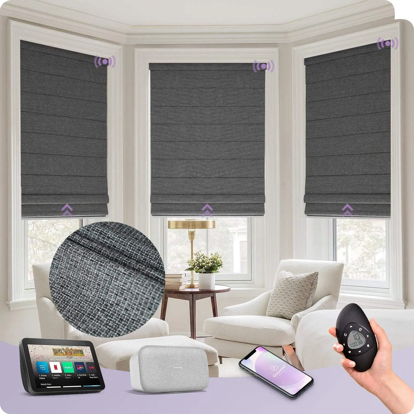 Graywind Motorized Roman Shades | Blackout Series | Customizable