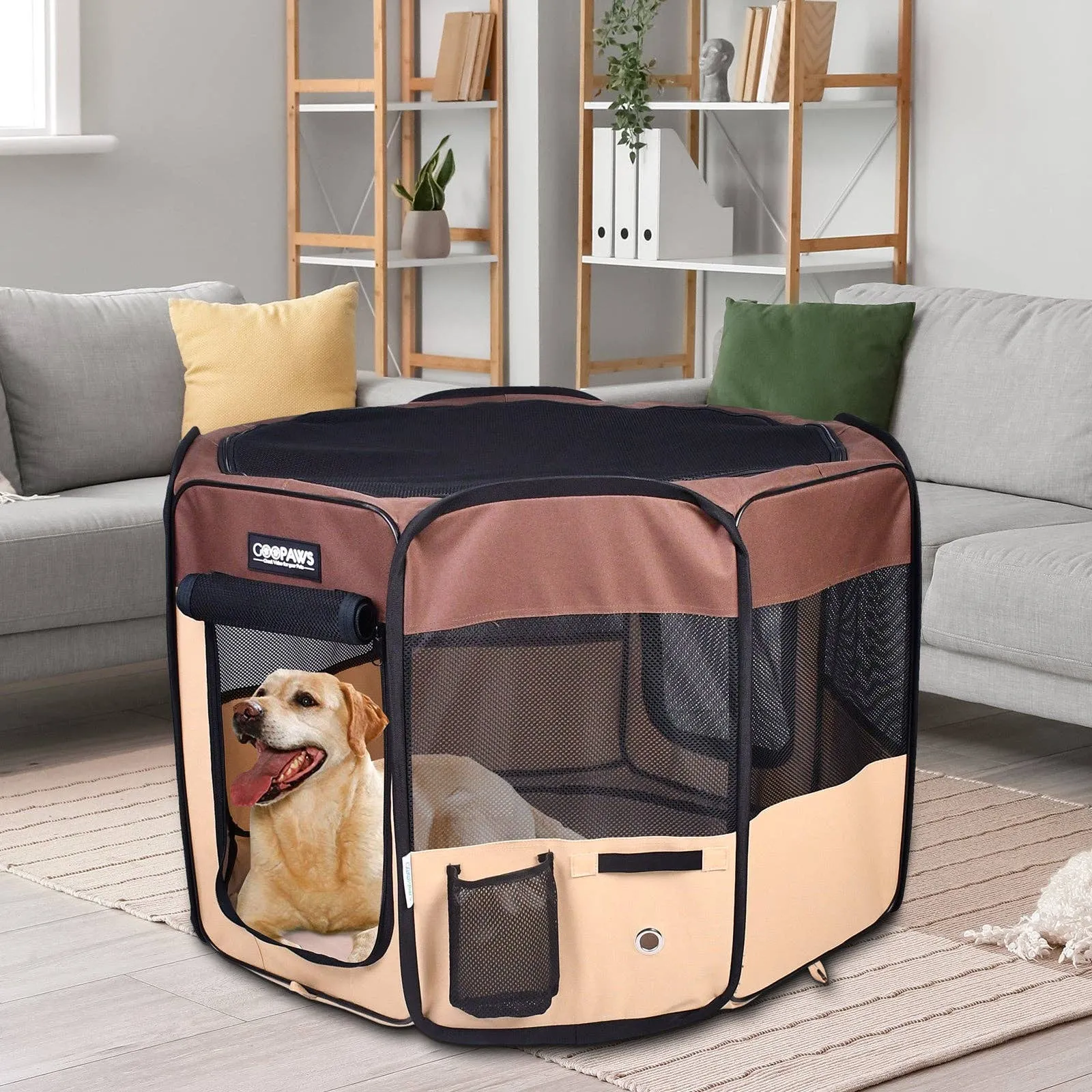 Jespet 2-Door Portable Soft-Sided Dog, Cat & Small Pet Exercise Playpen, Brown, 45''