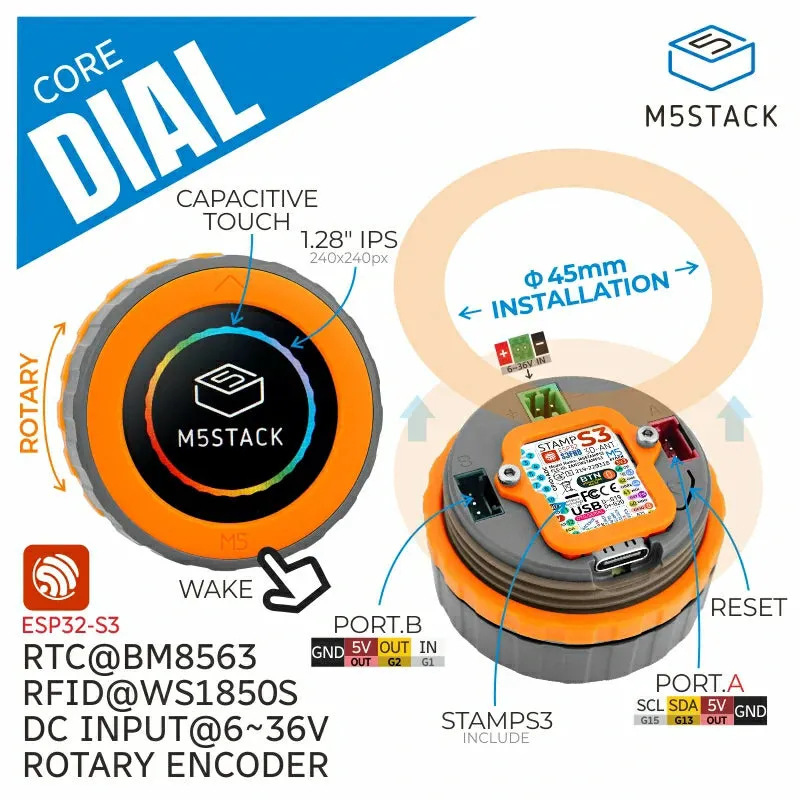 M5Stack Dial - ESP32-S3 Smart Rotary Knob w/ 1.28" Round Touch Screen