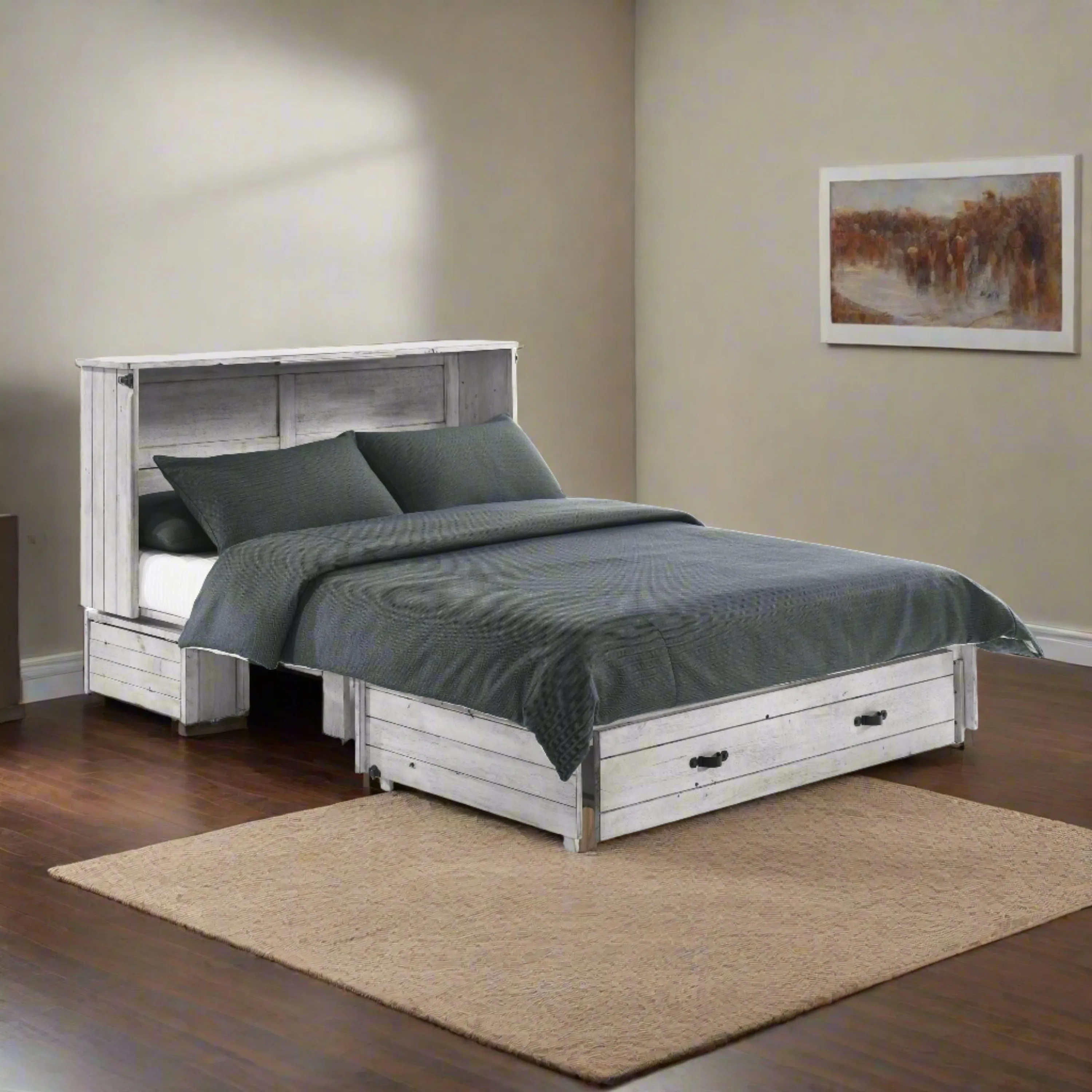 Night and Day Furniture - Ranchero Queen Cabinet Murphy Chest Bed with Mattress