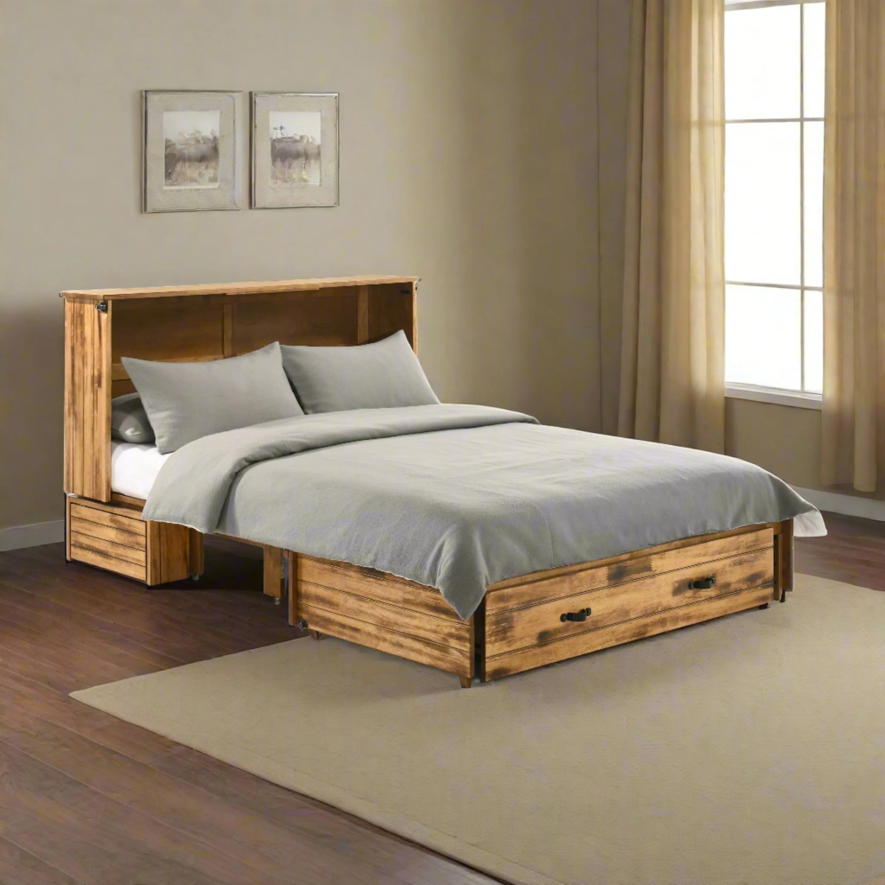 Night and Day Furniture - Ranchero Queen Cabinet Murphy Chest Bed with Mattress