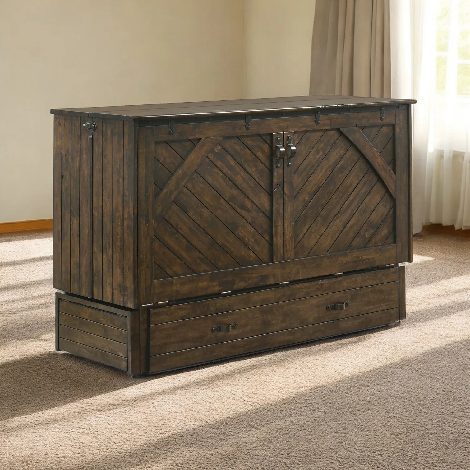 Night and Day Furniture - Ranchero Queen Cabinet Murphy Chest Bed with Mattress