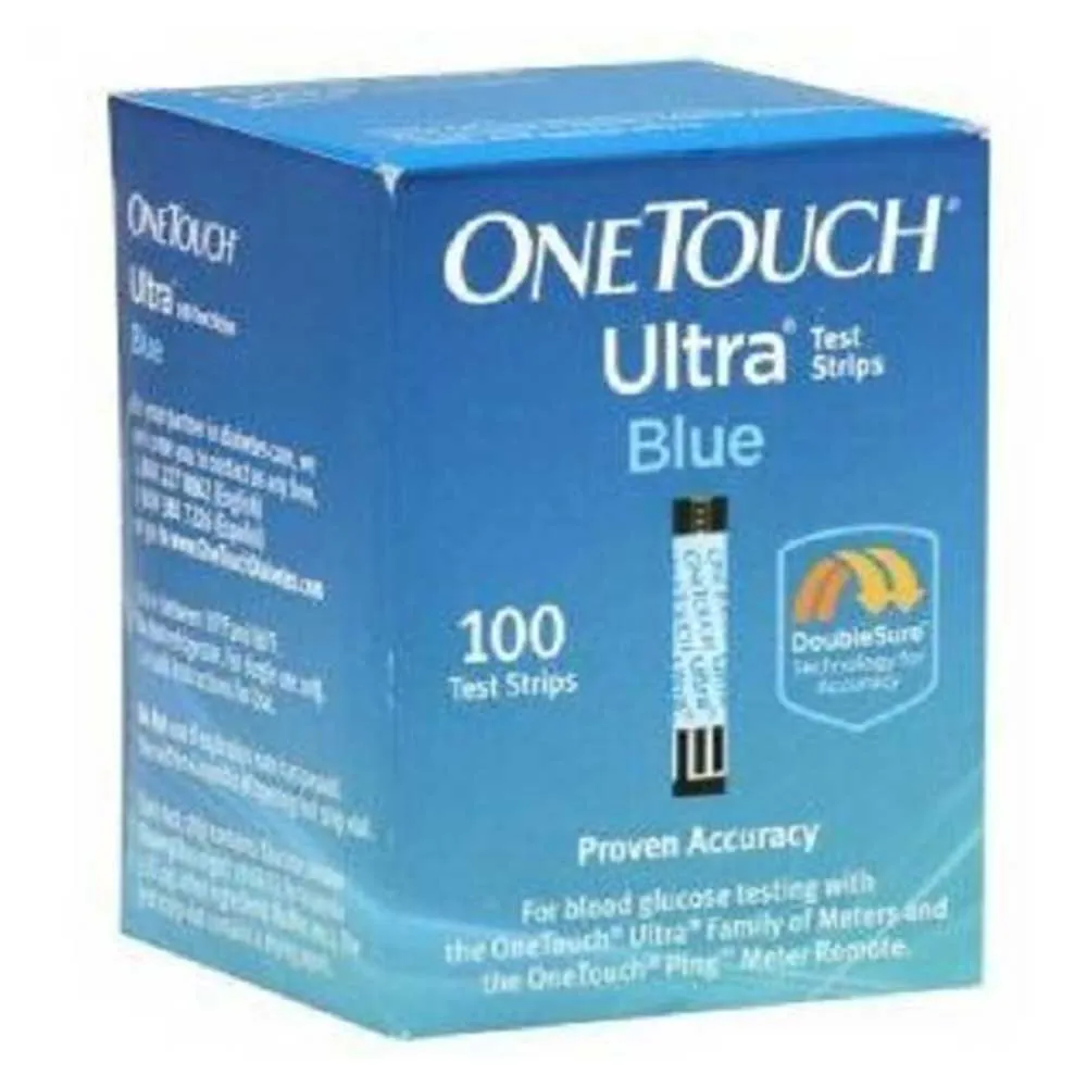 OneTouch Ultra Blue Blood Glucose Test Strip - with DoubleSure Technology, Box of 100