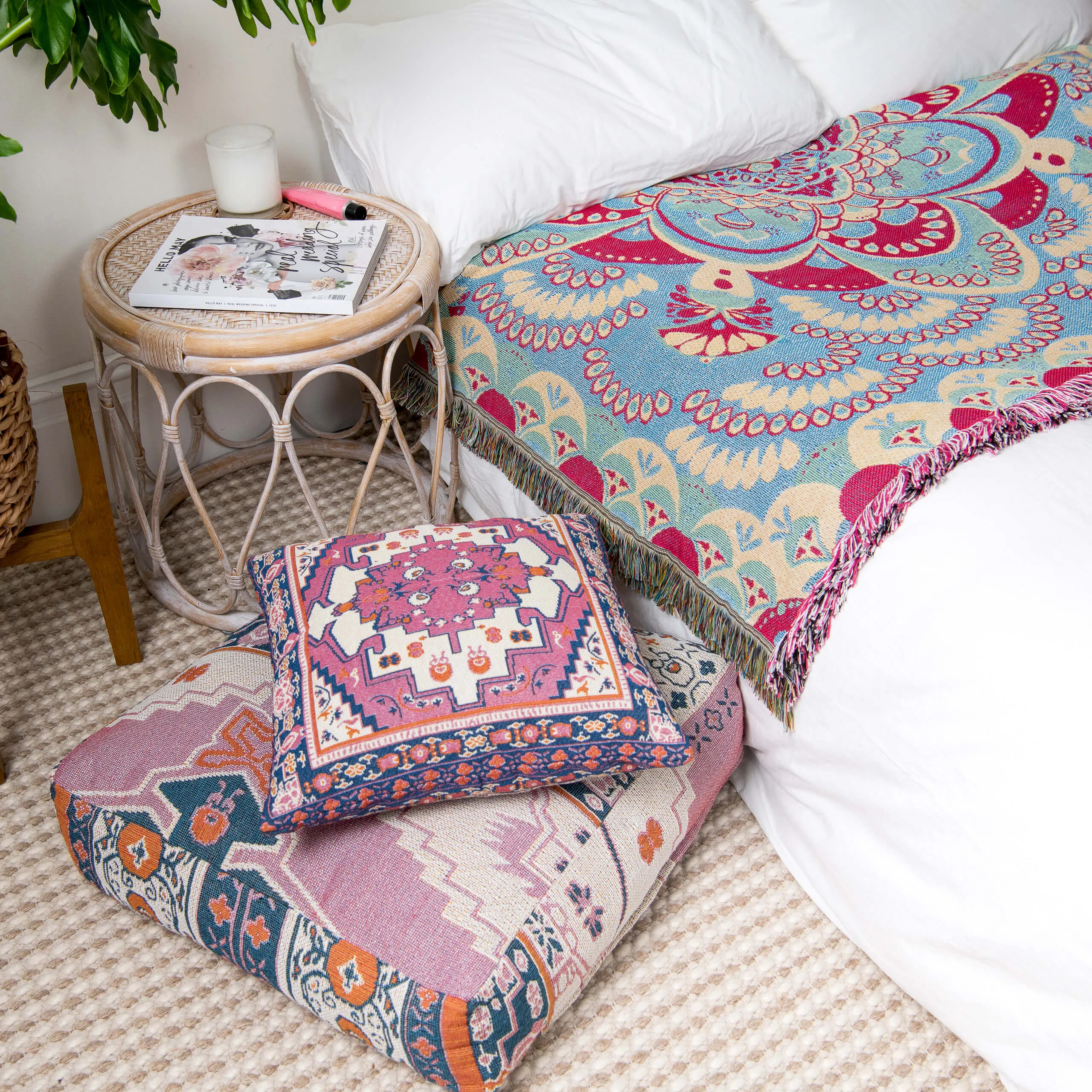 'Strawberry Fields' Woven Floor Cushion Cover