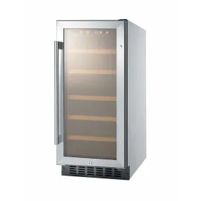 Summit 15" Built-In 23 Bottle Single Zone All Stainless Steel Glass Door ADA Wine Fridge ALWC15CSS