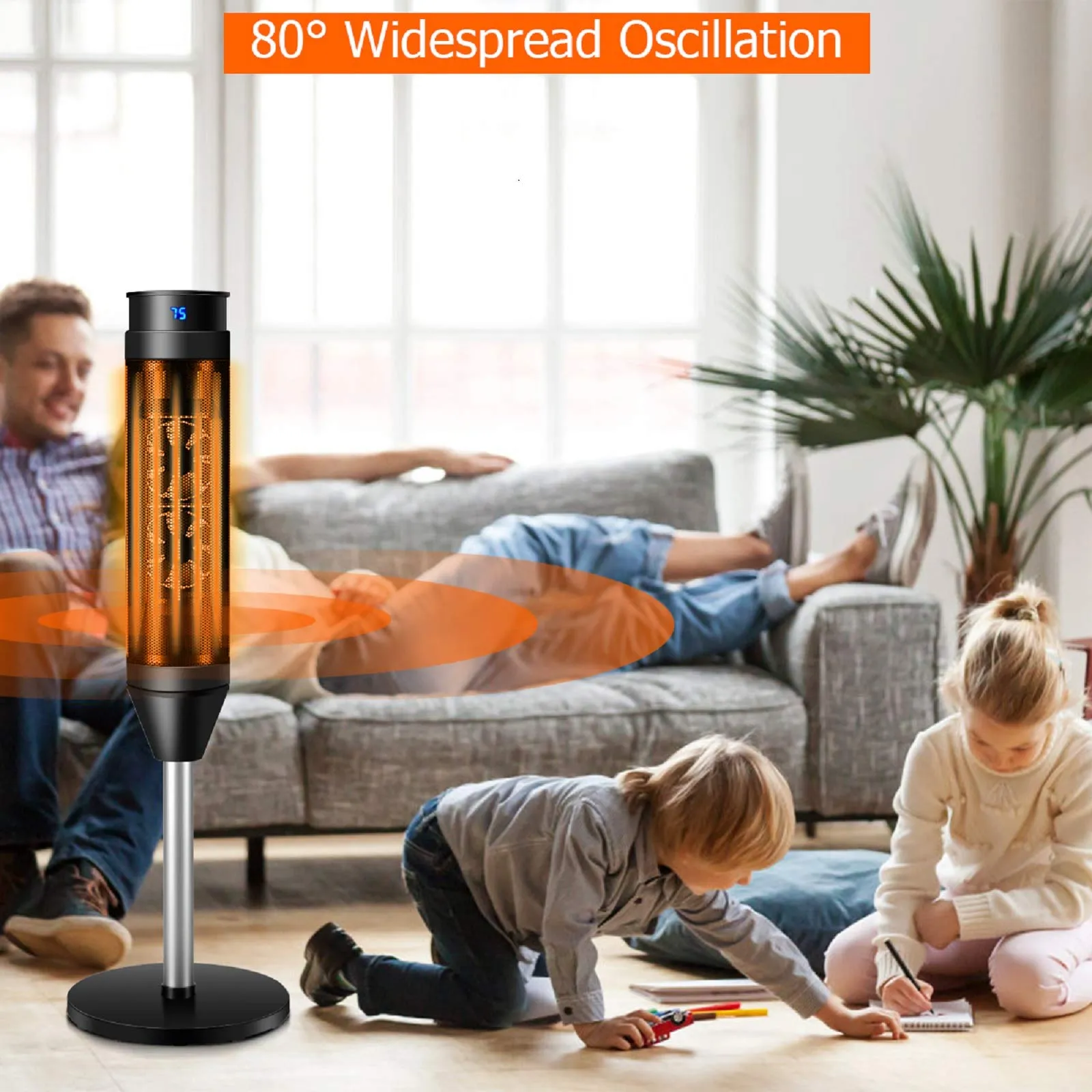 Tangkula 1000W/1500W PTC Ceramic Tower Heater, 34-Inch Oscillating Heater with Remote, Thermostat & 8H Timer