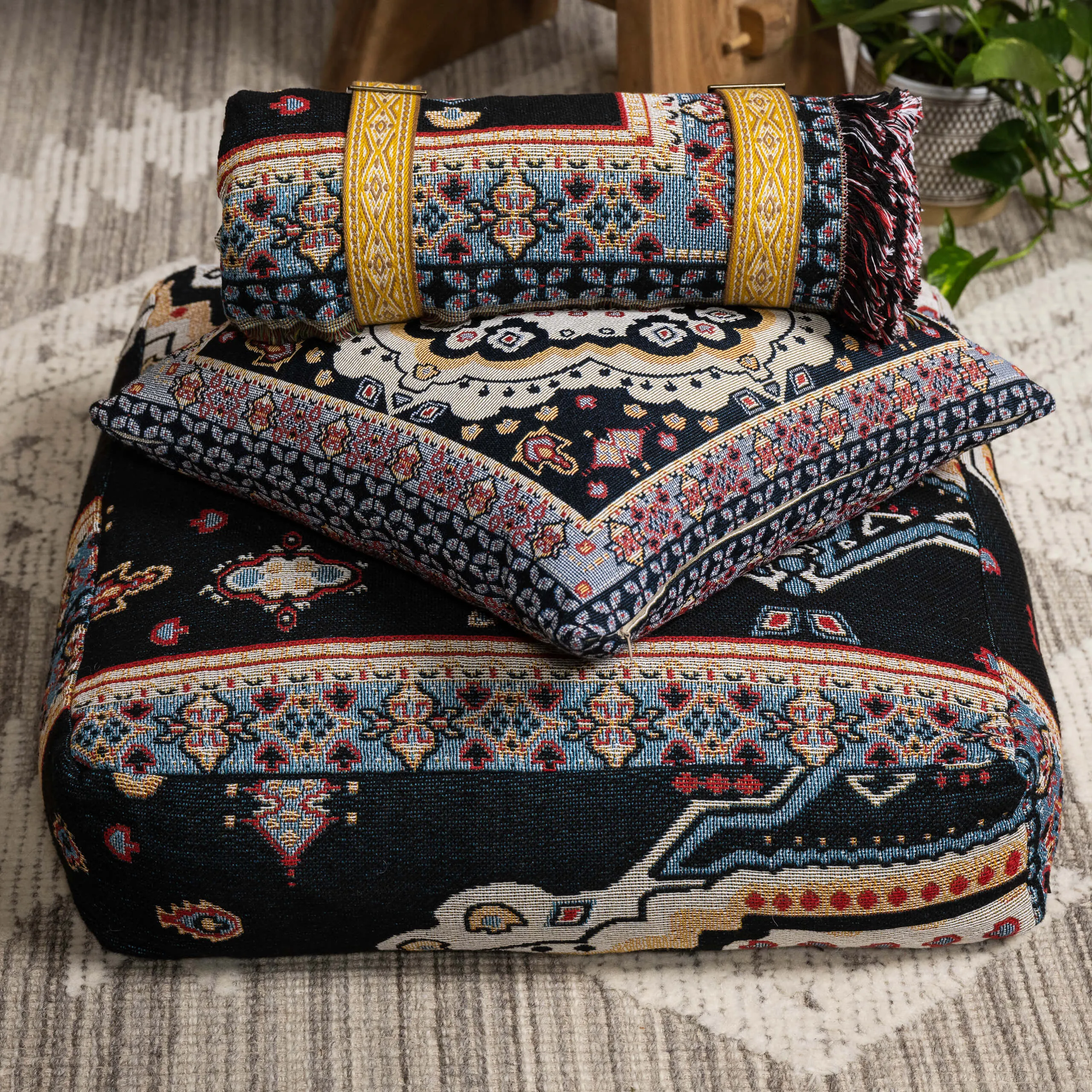 'Ticket To Ride' Woven Floor Cushion Cover