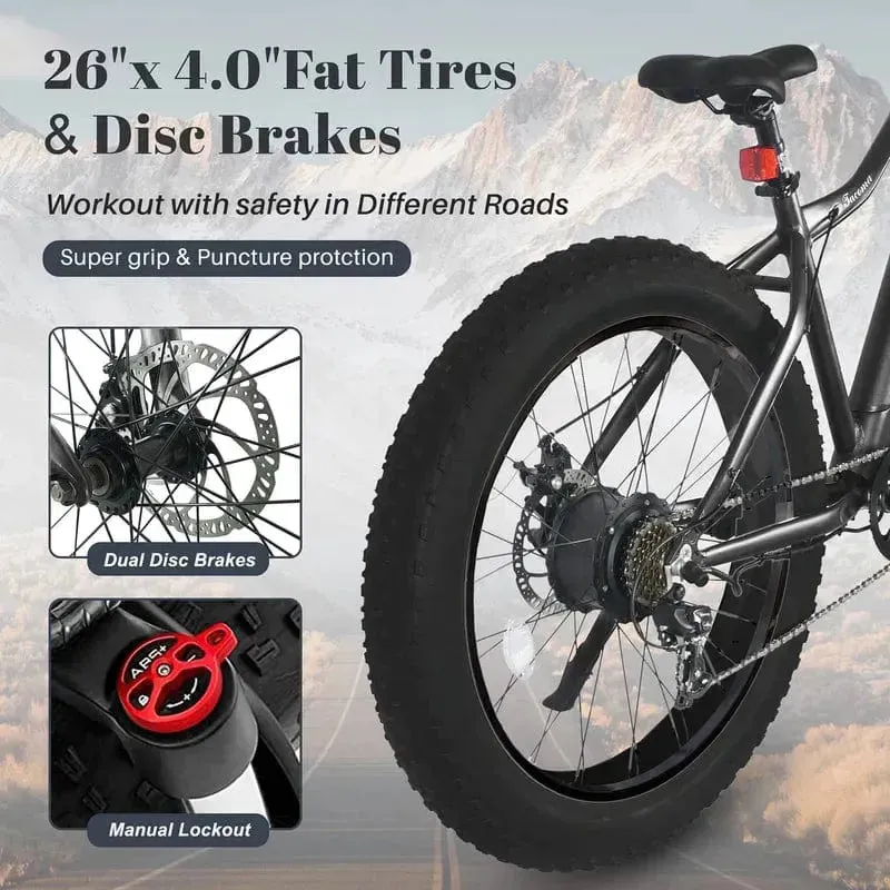 Tracer Tacoma 26" 7 Speed Electric Fat Tire Bike w/ Dual Suspensions - 800 Watt, 48V