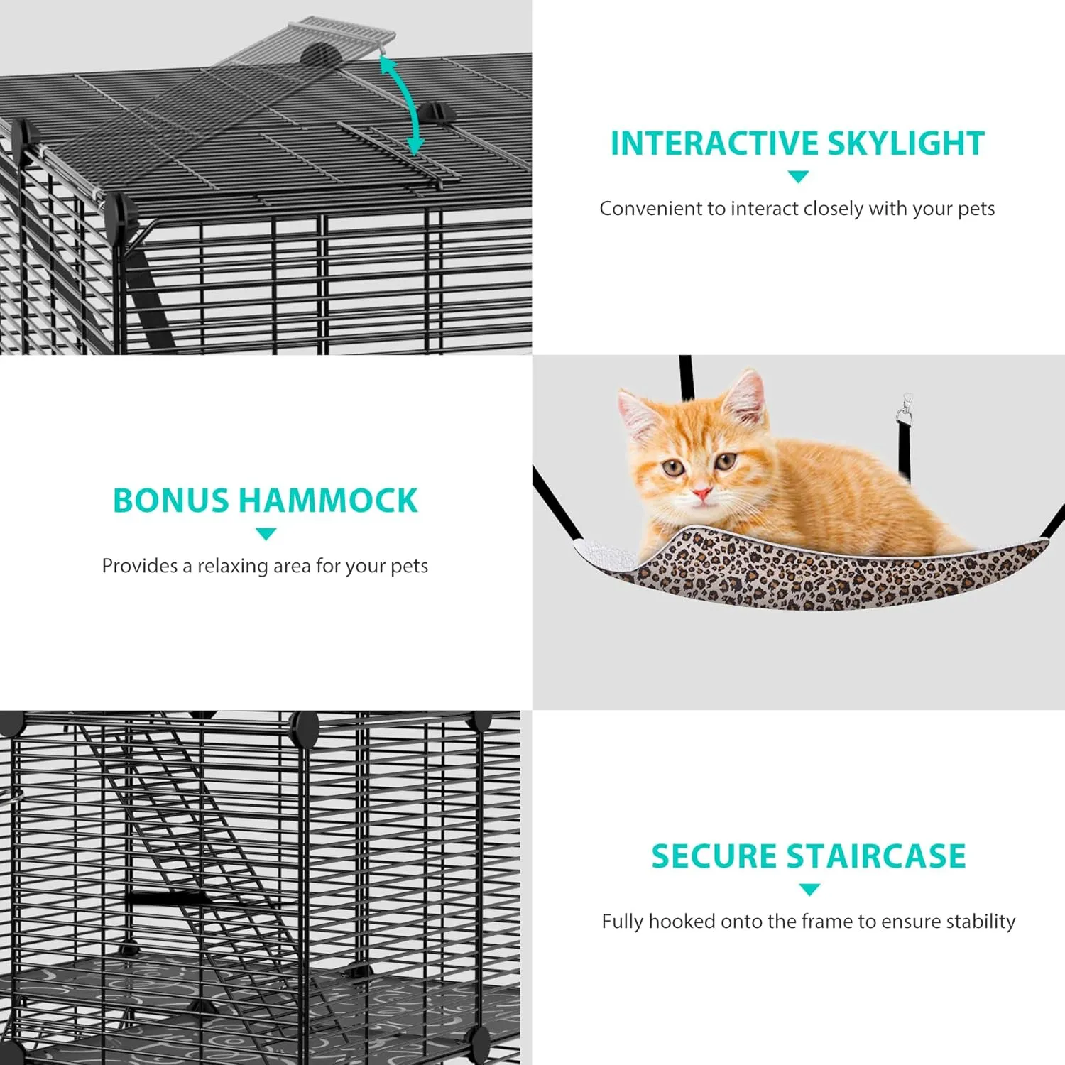 ZENY™ 3-Tier Cat Cage Indoor Cat Enclosures DIY Cat Kennel Detachable Metal Wire Cat Playpen with Hammock