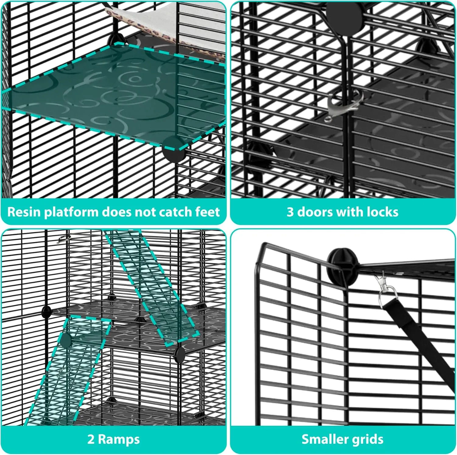 ZENY™ 3-Tier Cat Cage Indoor Cat Enclosures DIY Cat Kennel Detachable Metal Wire Cat Playpen with Hammock