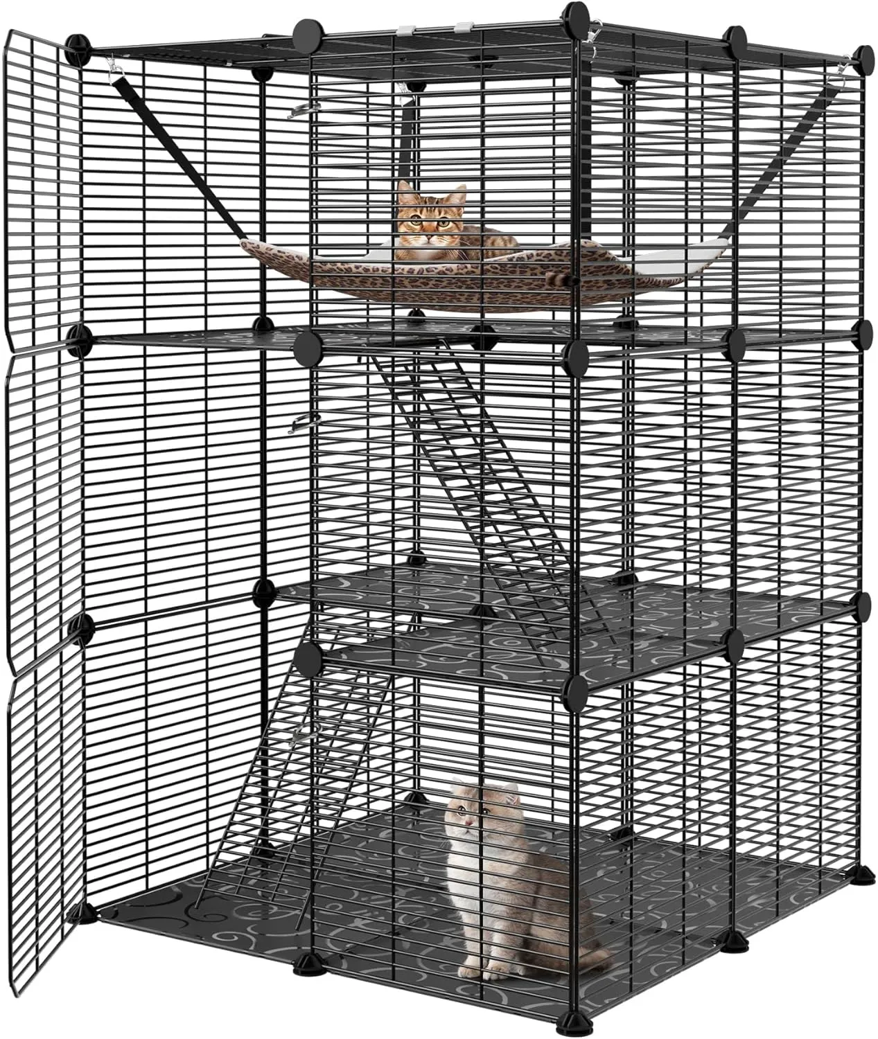 ZENY™ 3-Tier Cat Cage Indoor Cat Enclosures DIY Cat Kennel Detachable Metal Wire Cat Playpen with Hammock