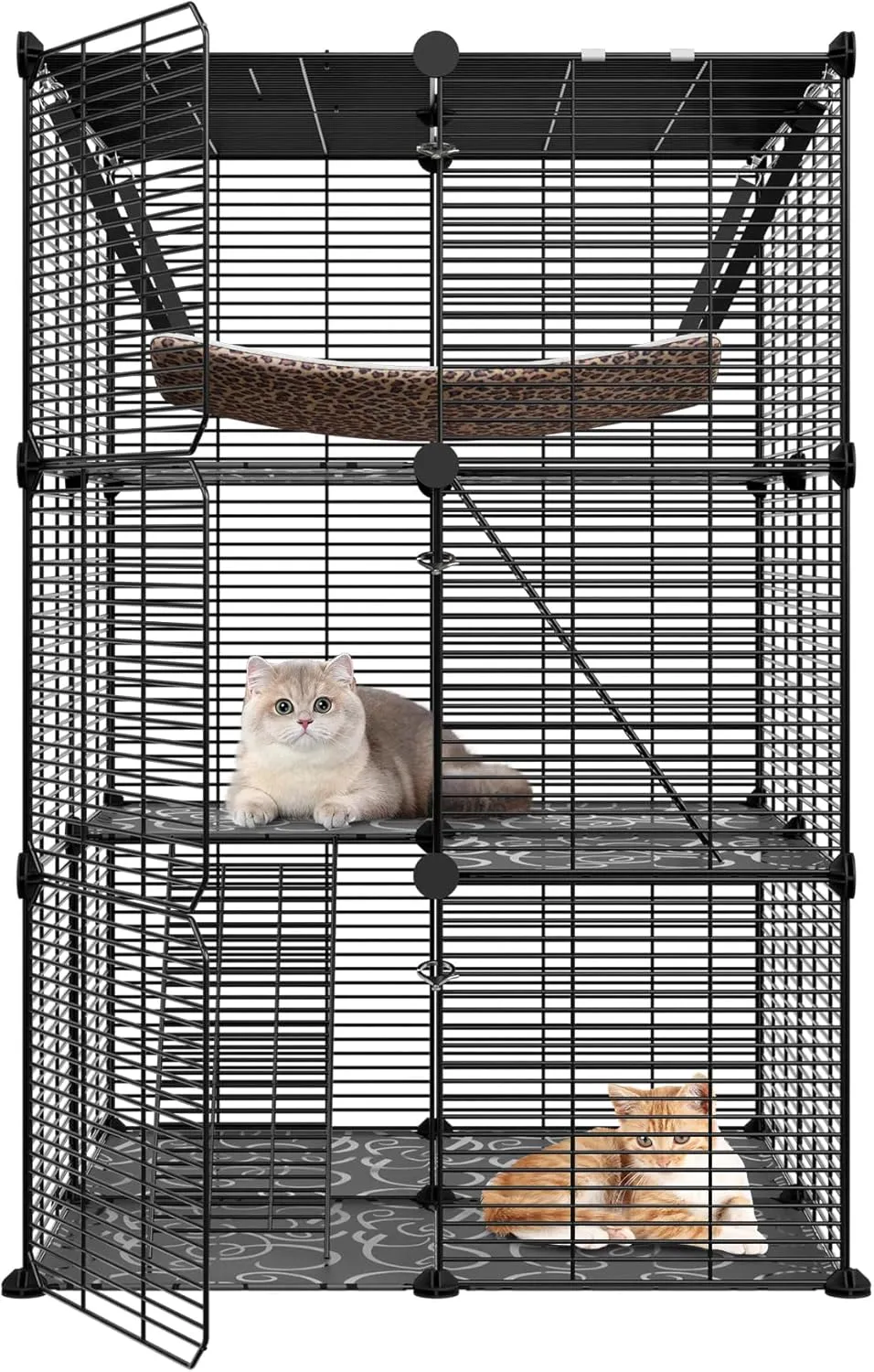 ZENY™ 3-Tier Cat Cage Indoor Cat Enclosures DIY Cat Kennel Detachable Metal Wire Cat Playpen with Hammock