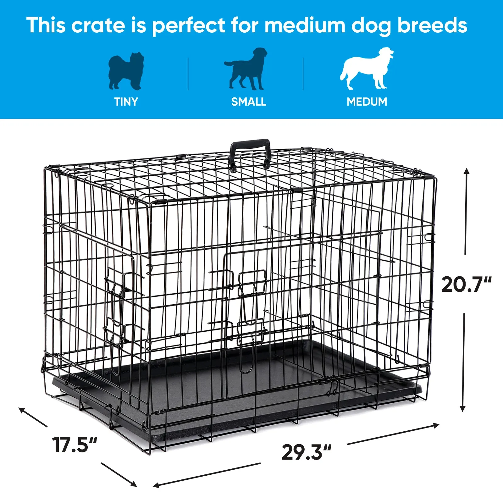 ZENY™ 30 inch Dog Crate Double Door Folding Metal Dog or Pet Crate Kennel