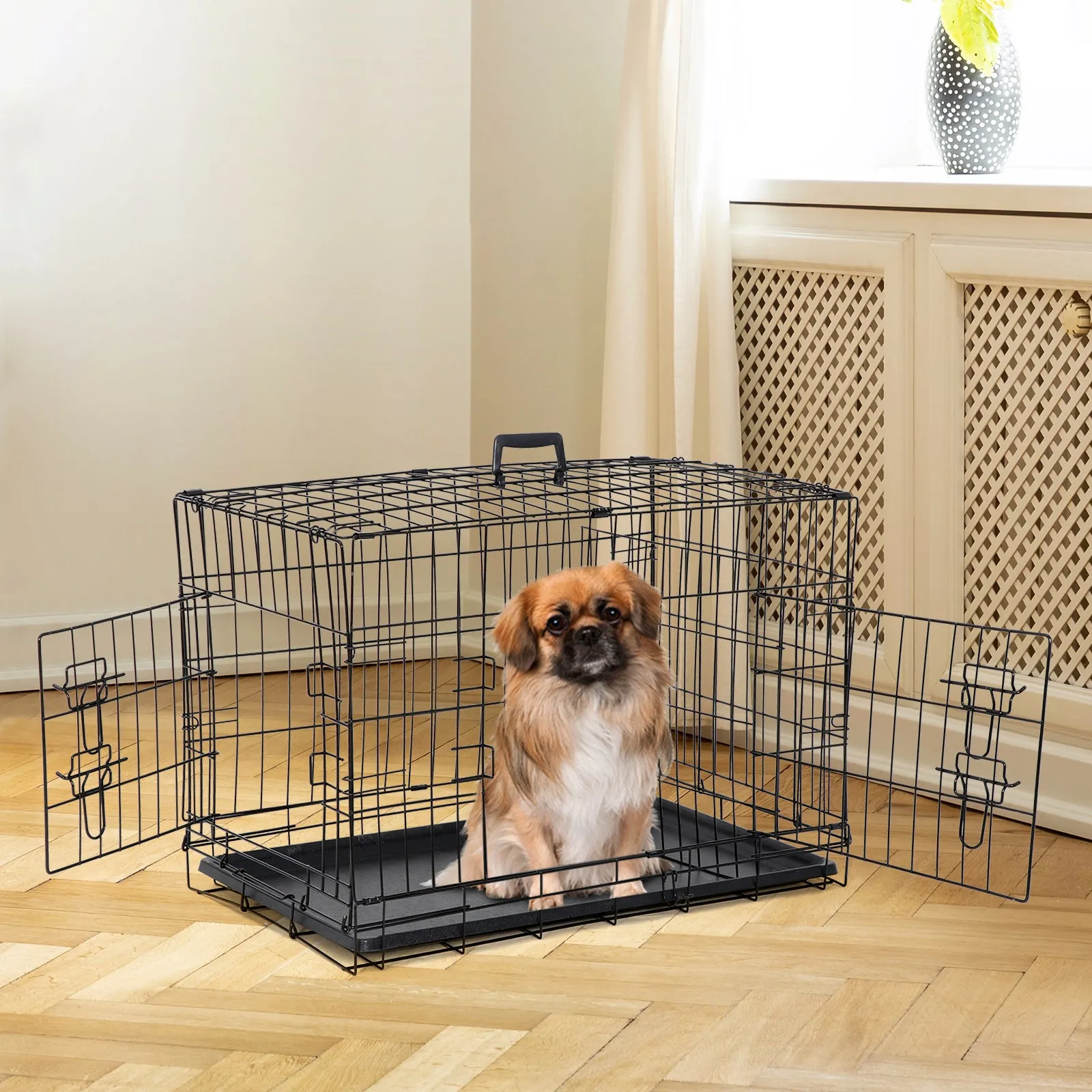 ZENY™ 30 inch Dog Crate Double Door Folding Metal Dog or Pet Crate Kennel