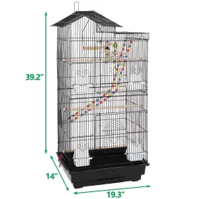 ZENY™ 39-inch Roof Top Large Flight Parrot Bird Cage Wrought Iron Bird Cage Small Pet House w/Toys