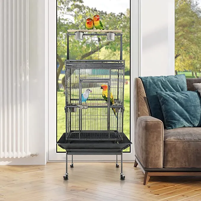 ZENY™ Large Parrot Bird Cage with Rolling Stand ,Black