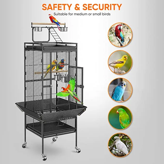 ZENY™ Large Parrot Bird Cage with Rolling Stand ,Black