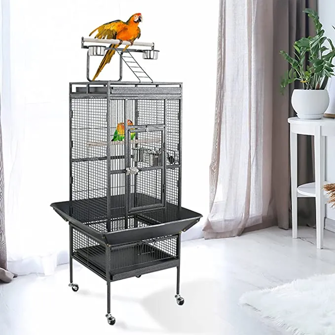 ZENY™ Large Parrot Bird Cage with Rolling Stand ,Black